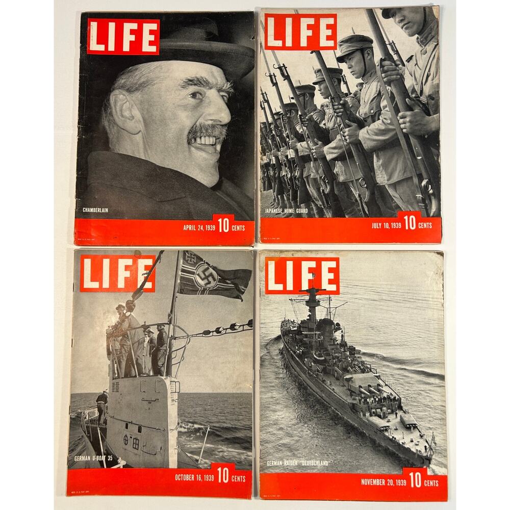 LIFE Magazine Lot 4 1939 WWII Chamberlain Japan U-Boat Ads